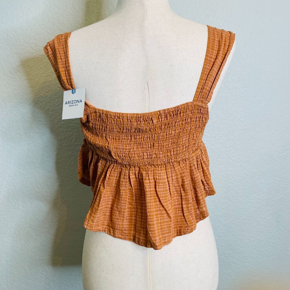 Arizona Jean Co. Rust Orange Plaid Tie Front Flowy Crop Tank Top | NWT | Medium - Picture 4 of 7